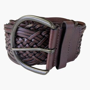 Woven Wide Brown Leather Belt | Fits Up To 38" Waist